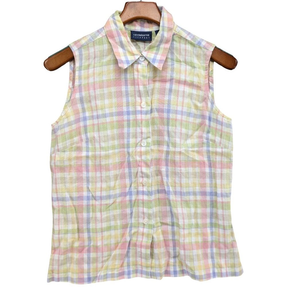 Liz Claiborne Lizsport Irish linen Top Womens Multicolor Pastel Sleeveless Sz S
